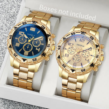 2pcs - Men's watches Men's quartz watch set with Arabic dial and steel bracelet.