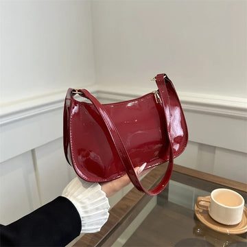 Women Retro Solid Color Faux Leather Shoulder Bag,