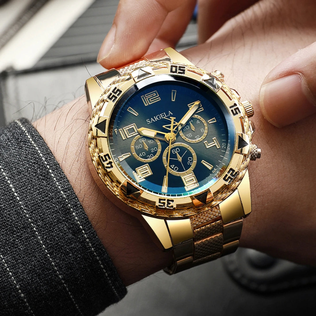 2pcs - Men's watches Men's quartz watch set with Arabic dial and steel bracelet.